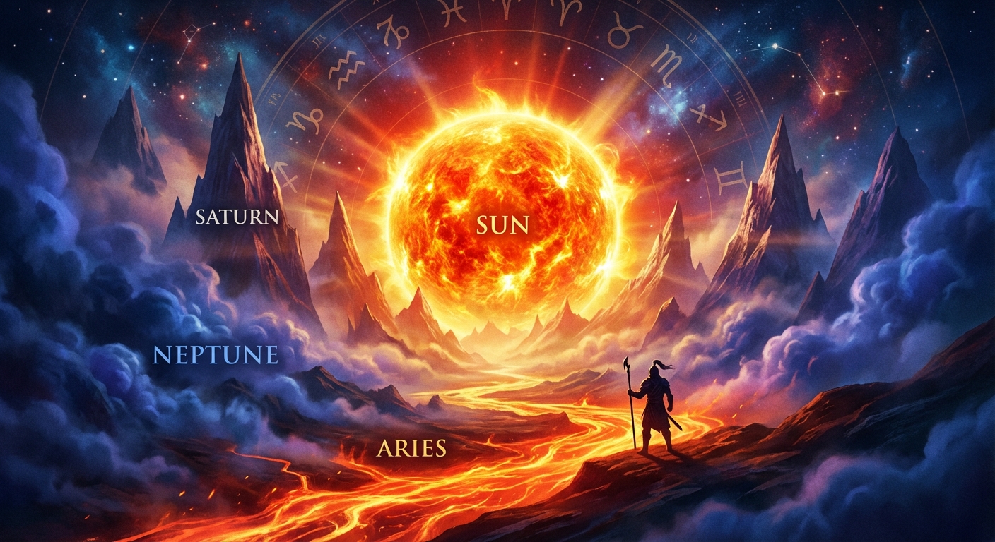 Kosmiczny Test Wytrzymałości: Słońce spotyka Saturna i Neptuna w znaku Barana - Astrology article image